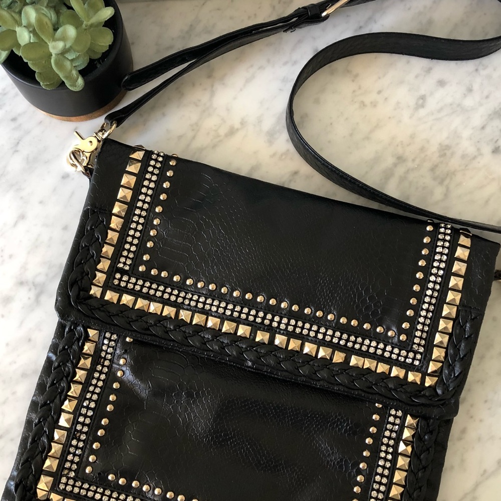 BEBE RHINESTONE STUDDED CROSSBODY